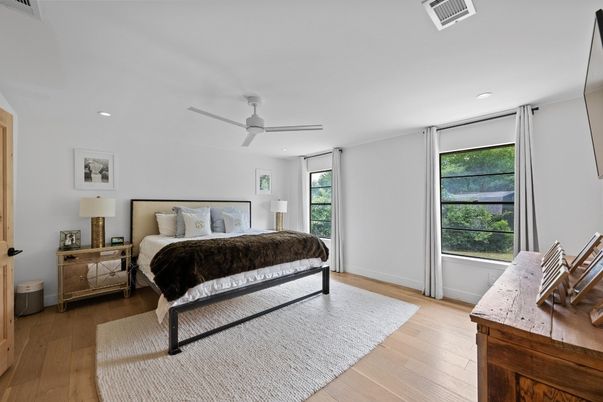 Bedroom, Interior, Recessed Lighting, Wood Texture Flooring