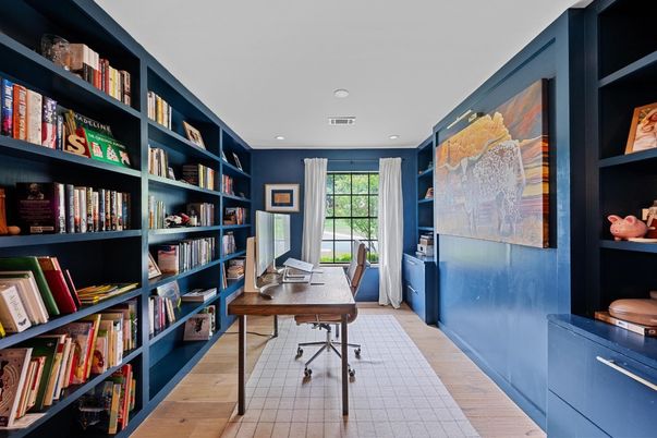 Home Office, Interior, Recessed Lighting, Wood Texture Flooring