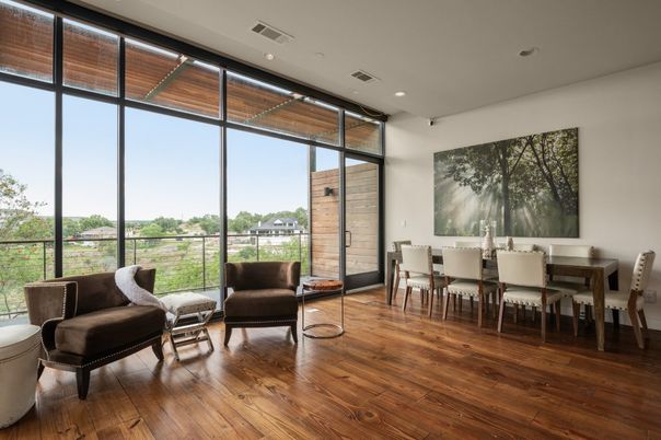 Dining room, Interior, Recessed Lighting, Wood Texture Flooring