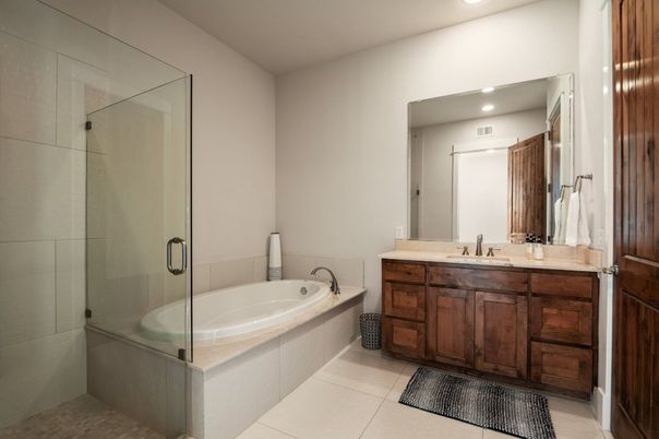 Bathroom, Dual Sink Vanities, Glass Shower, Interior, Recessed Lighting