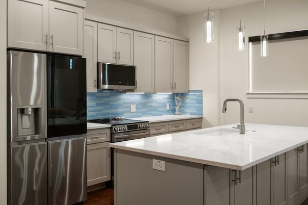 Interior, Kitchen, Pendant Lights, Stainless Steel Appliances, Wood Texture Flooring