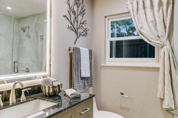 Bathroom, Glass Shower, Interior, Recessed Lighting