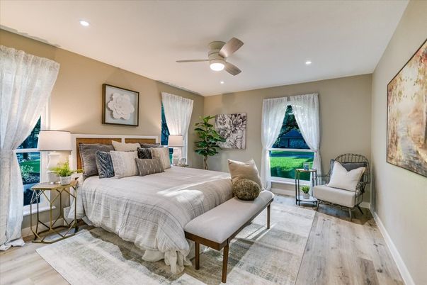 Bedroom, Interior, Recessed Lighting, Wood Texture Flooring