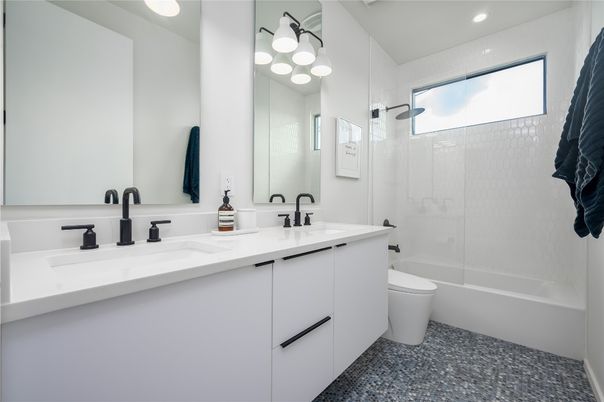 Bathroom, Dual Sink Vanities, Glass Shower, Interior, Recessed Lighting