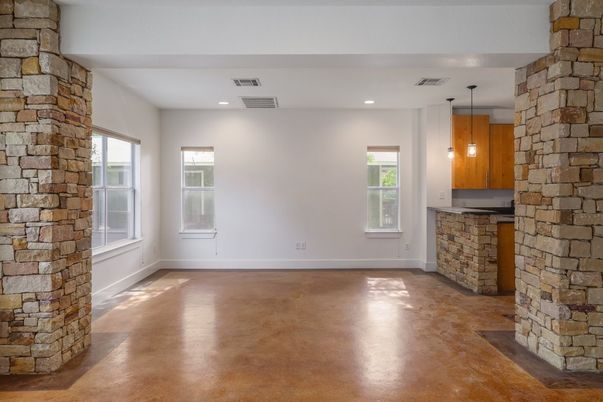 Empty room, Interior, Pendant Lights, Recessed Lighting, Stone Walls