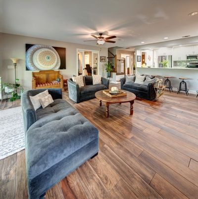 Interior, Kitchen, Living room, Recessed Lighting, Wood Texture Flooring