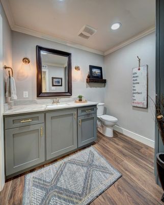 Bathroom, Interior, Recessed Lighting, Wood Texture Flooring