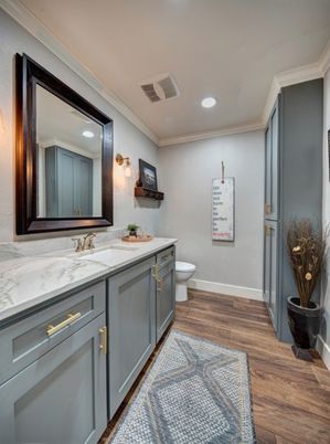 Bathroom, Interior, Recessed Lighting, Wood Texture Flooring
