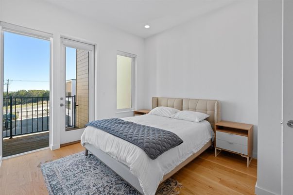 Bedroom, Interior, Recessed Lighting, Wood Texture Flooring
