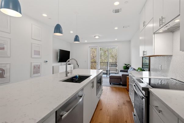 Interior, Kitchen, Living room, Pendant Lights, Recessed Lighting, Wood Texture Flooring
