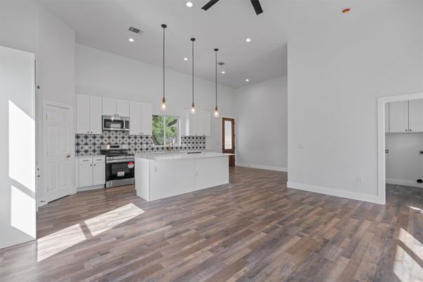 Empty room, Interior, Recessed Lighting, Wood Texture Flooring