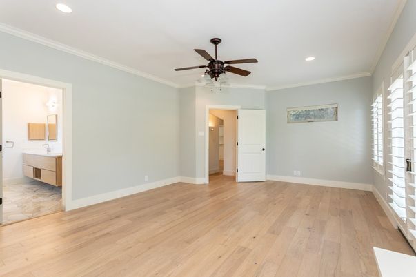 Bathroom, Empty room, Interior, Recessed Lighting, Wood Texture Flooring