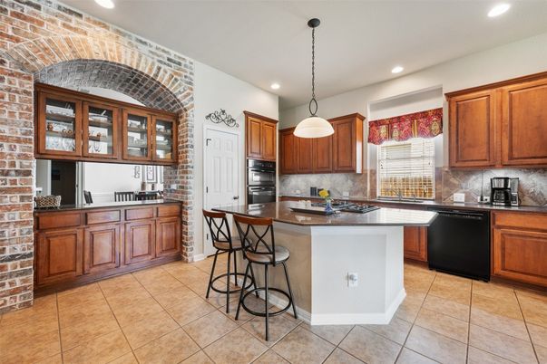 Interior, Kitchen, Pendant Lights, Recessed Lighting, Stainless Steel Appliances, Stone Walls