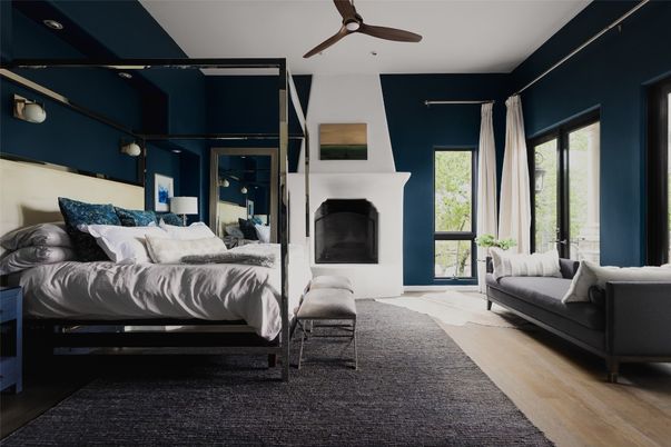 Bedroom, Fireplace, Interior, Wood Texture Flooring