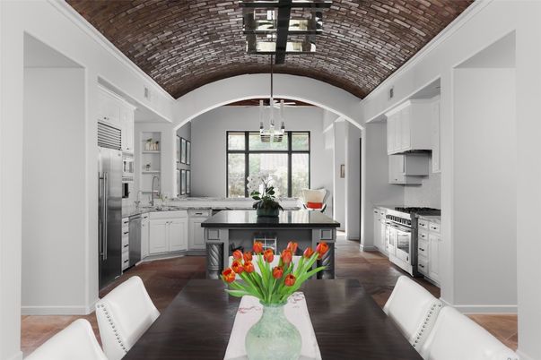 Dining room, Interior, Kitchen, Pendant Lights, Wood Texture Flooring