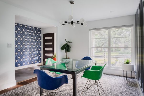 Dining room, Interior, Pendant Lights, Wood Texture Flooring