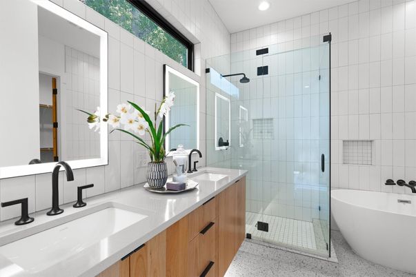 Bathroom, Dual Sink Vanities, Free Standing Baths, Glass Shower, Interior, Recessed Lighting