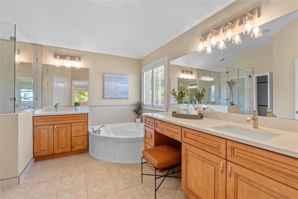 Bathroom, Dual Sink Vanities, Glass Shower, Interior