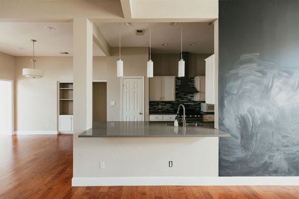 Interior, Kitchen, Pendant Lights, Wood Texture Flooring