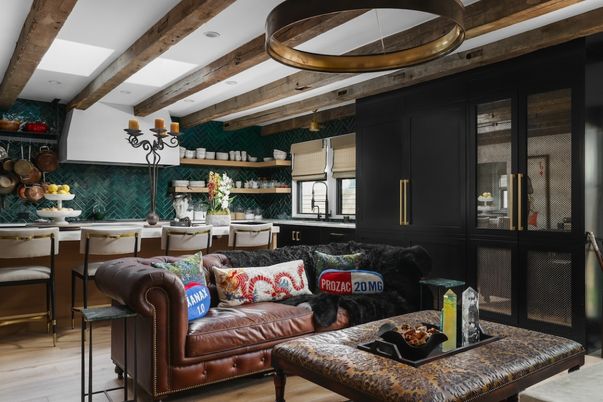 Interior, Living room, Recessed Lighting, Wooden Beams, Wood Texture Flooring