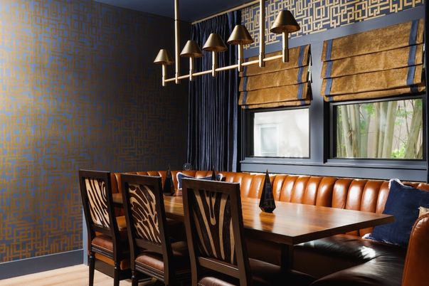 Dining room, Interior, Pendant Lights, Wood Texture Flooring