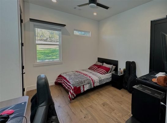 Bedroom, Interior, Recessed Lighting, Wood Texture Flooring