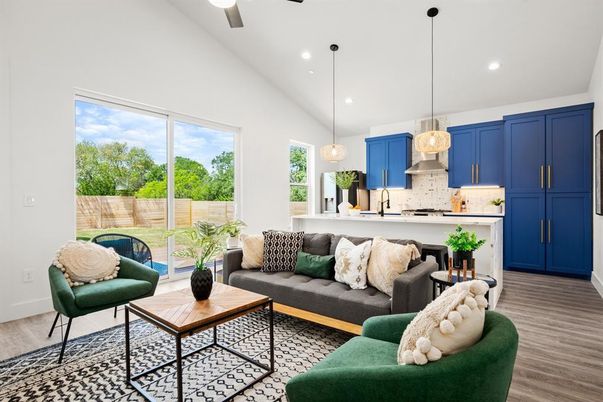Interior, Kitchen, Living room, Pendant Lights, Recessed Lighting, Stainless Steel Appliances, Wood Texture Flooring