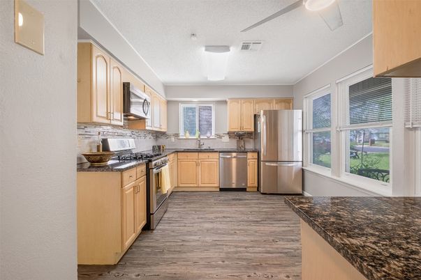 Interior, Kitchen, Stainless Steel Appliances, Wood Texture Flooring