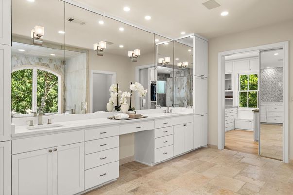 Bathroom, Dual Sink Vanities, Glass Shower, Interior, Recessed Lighting