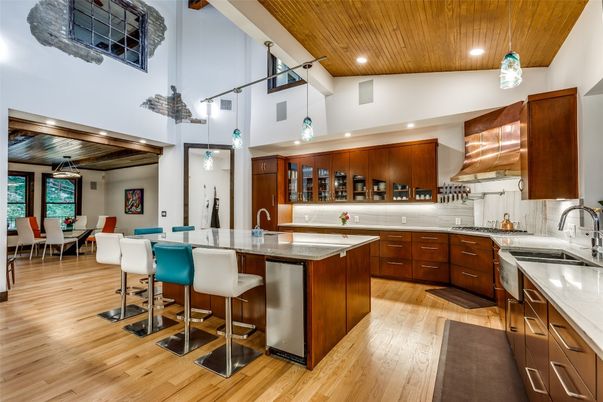 Dining room, Interior, Kitchen, Recessed Lighting, Wooden Ceilings, Wood Texture Flooring