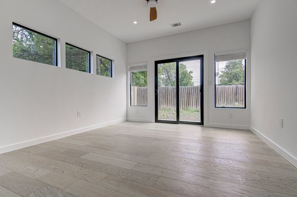 Empty room, Interior, Recessed Lighting, Wood Texture Flooring