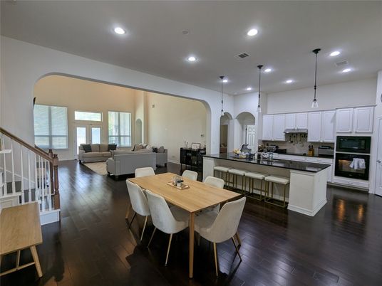 Dining room, Interior, Kitchen, Living room, Pendant Lights, Recessed Lighting, Wood Texture Flooring