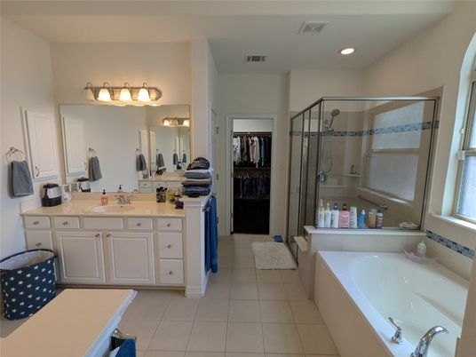 Bathroom, Dual Sink Vanities, Glass Shower, Interior, Recessed Lighting