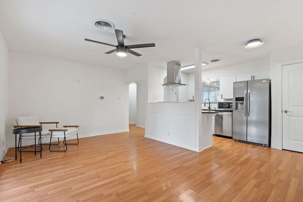 Interior, Kitchen, Stainless Steel Appliances, Wood Texture Flooring