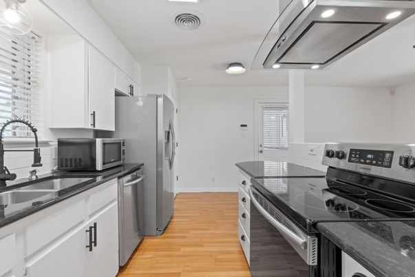 Interior, Kitchen, Stainless Steel Appliances, Wood Texture Flooring