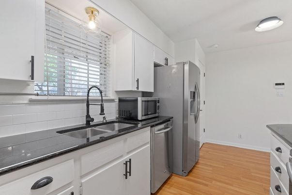 Interior, Kitchen, Stainless Steel Appliances, Wood Texture Flooring