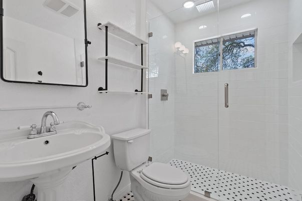 Bathroom, Glass Shower, Interior, Recessed Lighting
