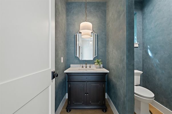 Bathroom, Interior, Pendant Lights, Wood Texture Flooring