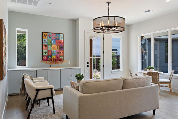 Chandelier, Dining room, Interior, Living room, Recessed Lighting, Wood Texture Flooring