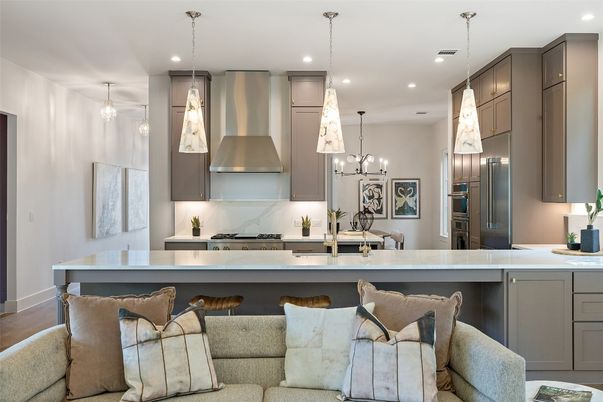 Interior, Kitchen, Living room, Pendant Lights, Recessed Lighting, Stainless Steel Appliances, Wood Texture Flooring