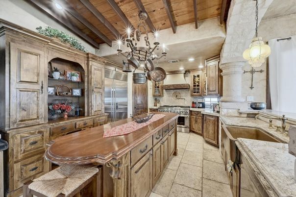Interior, Kitchen, Pendant Lights, Recessed Lighting, Stainless Steel Appliances, Wooden Beams, Wooden Ceilings