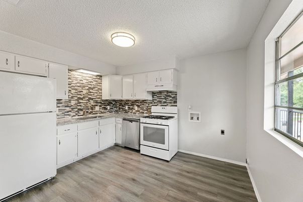 Interior, Kitchen, Stainless Steel Appliances, Wood Texture Flooring