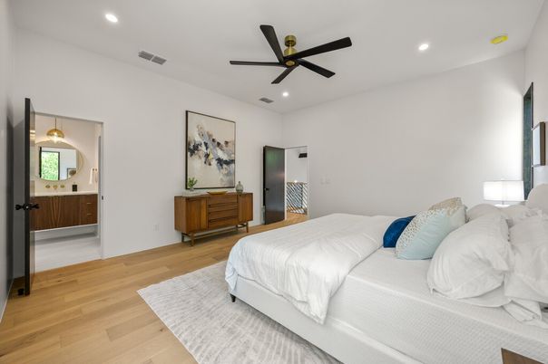 Bedroom, Interior, Recessed Lighting, Wood Texture Flooring