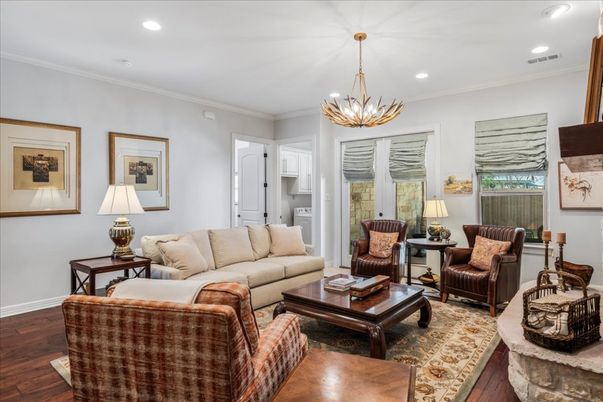 Interior, Living room, Pendant Lights, Recessed Lighting, Wood Texture Flooring