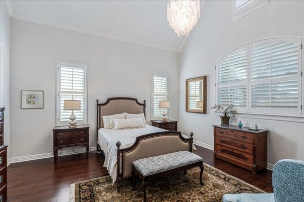 Bedroom, Chandelier, Interior, Wood Texture Flooring