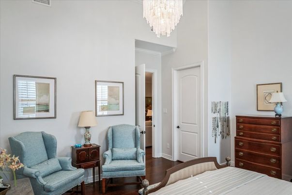 Bedroom, Chandelier, Interior, Wood Texture Flooring