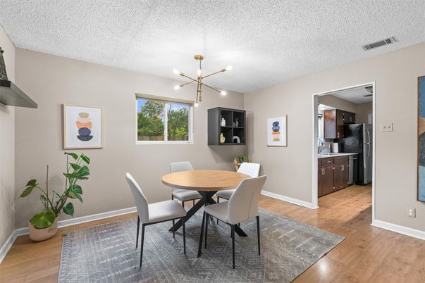 Dining room, Interior, Kitchen, Pendant Lights, Wood Texture Flooring