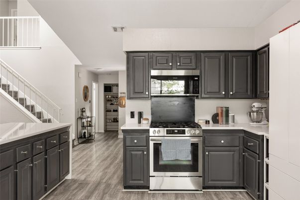 Interior, Kitchen, Stainless Steel Appliances, Wood Texture Flooring