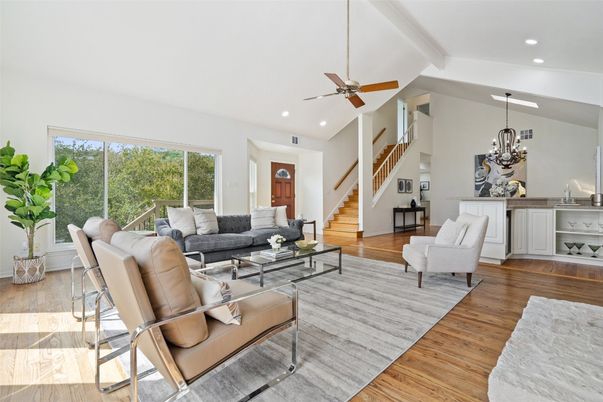Chandelier, Interior, Living room, Recessed Lighting, Wood Texture Flooring