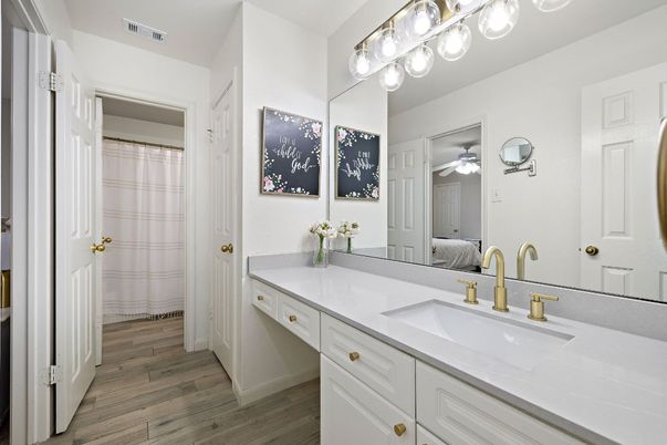 Bathroom, Dual Sink Vanities, Interior, Wood Texture Flooring